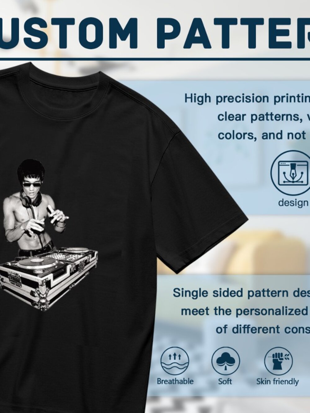 Black Graphic DJ Crewneck T-Shirt - Picture 2 of 5